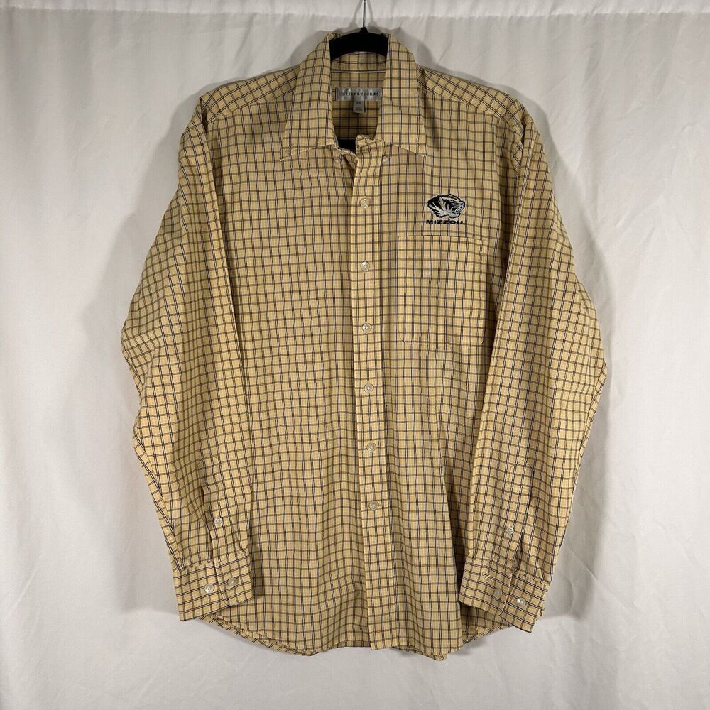 Mizzou Tigers Shirt Men's Medium Yellow Plaid Button Up Long Sleeve